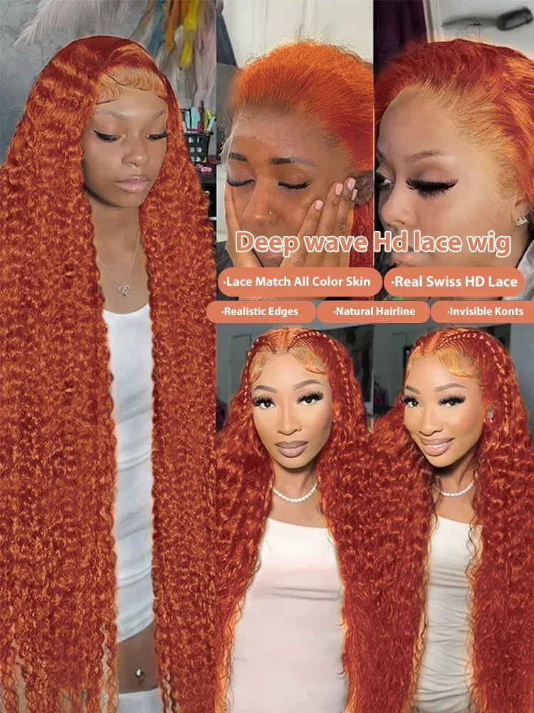 Mossily Orange Ginger Lace Front Wig Human Hair 40 Inch Curly Lace Front Human Hair Wig Deep Wave 13X4 13X6 Hd Lace Frontal Wigs