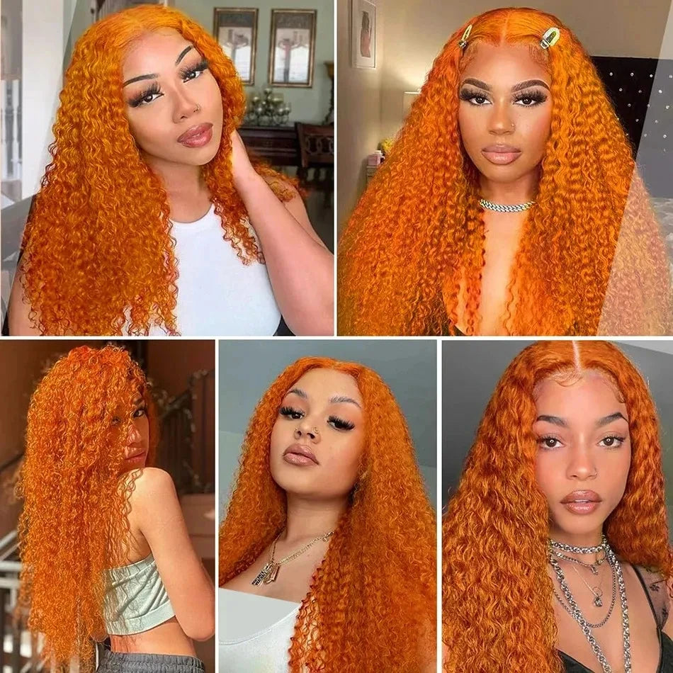 Mossily Orange Ginger Lace Front Wig Human Hair 40 Inch Curly Lace Front Human Hair Wig Deep Wave 13X4 13X6 Hd Lace Frontal Wigs