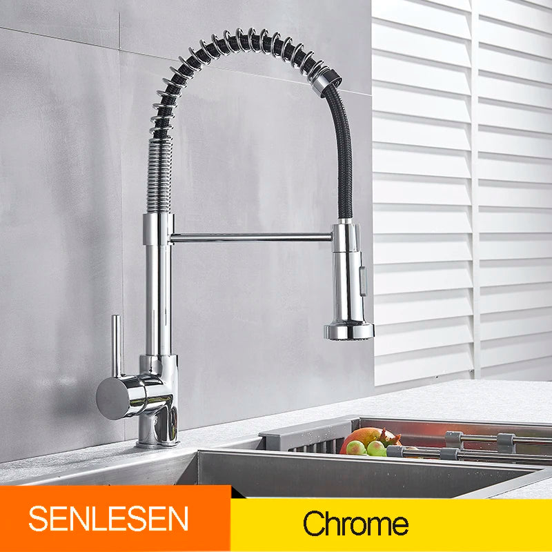 Senlesen Golden Kitchen Spring Faucet Brass Deck Mount 360 Degree Rotate Stream and Sprayer Nozzle Hot and Cold Mixer Vanity Sink Tap - Vibrant Variety Store