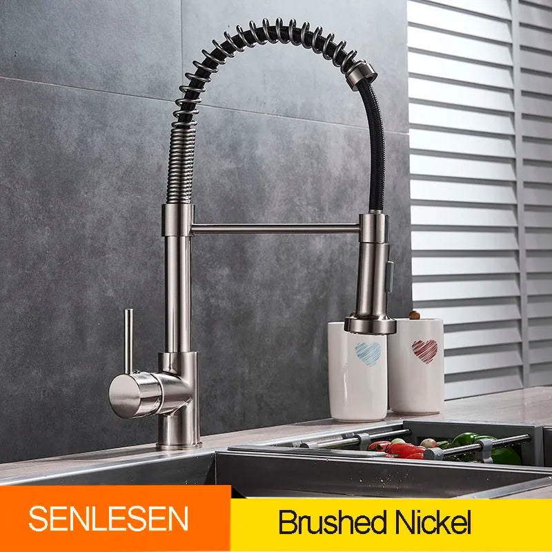 Senlesen Golden Kitchen Spring Faucet Brass Deck Mount 360 Degree Rotate Stream and Sprayer Nozzle Hot and Cold Mixer Vanity Sink Tap - Vibrant Variety Store