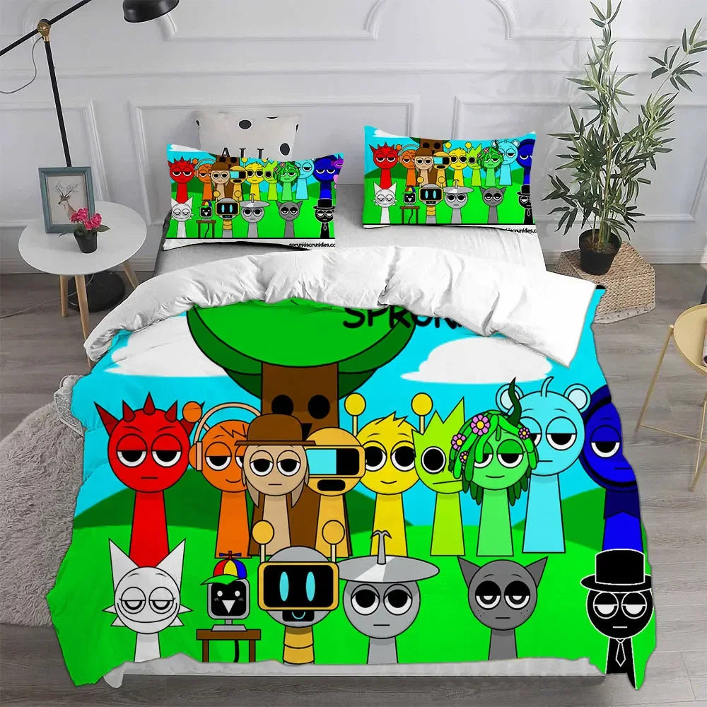 New 3D Print Sprunki Bedding Set Bed Cover Comforter Duvet Cover Pillow Case 2-3 Pieces Kids Adult Bedroom Decoration - Vibrant Variety Store