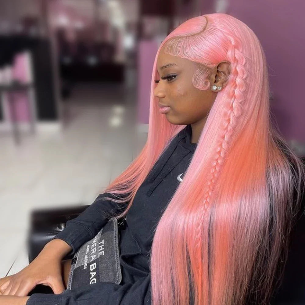 Pink Wig Straight Human Hair Wigs 30 32 Inch Lace Front Wigs 13X6 Hd Lace Frontal Wigs Colored Brazilian Wigs Original For Women