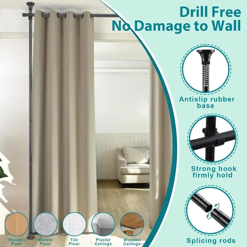 Room Divider, No Drilling Curtain Rods Hanging Wall Divider for Room Separation, 120” Tall 114” Wide Adjustable Floor - Vibrant Variety Store