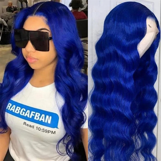 HD 13x6 Royal Blue Colored Lace Front Wig Body Wave 100% Human Hair Wigs Brazilian 30 Inch Glueless Lace Frontal Wig Pre Plucked