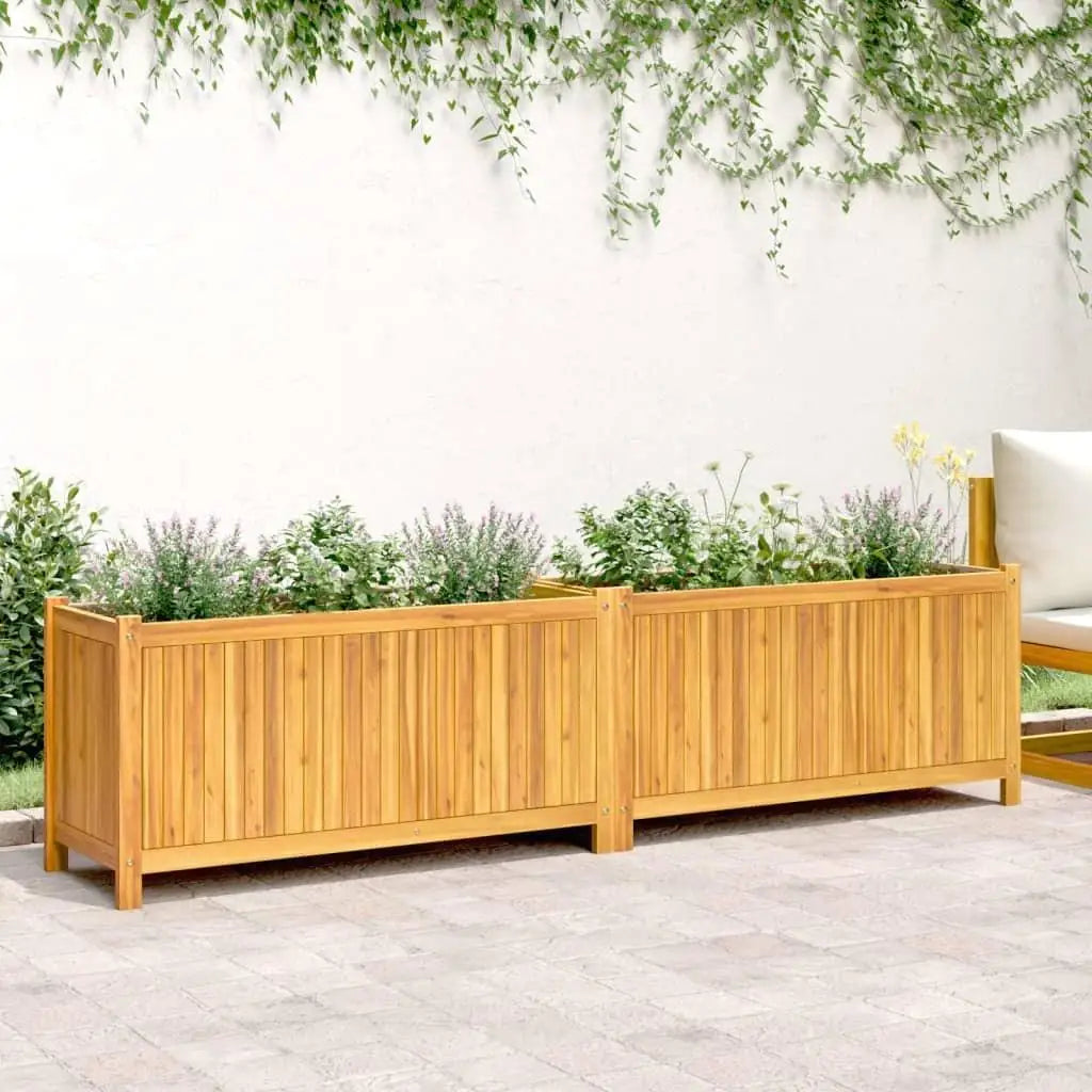 Natural Solid Acacia Wood Large Garden Planter Durable Outdoor Flower Pot Box Home Decor