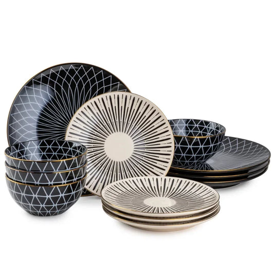 Calypso 12 Piece Stoneware Dinnerware Set, Service for 4 - Vibrant Variety Store