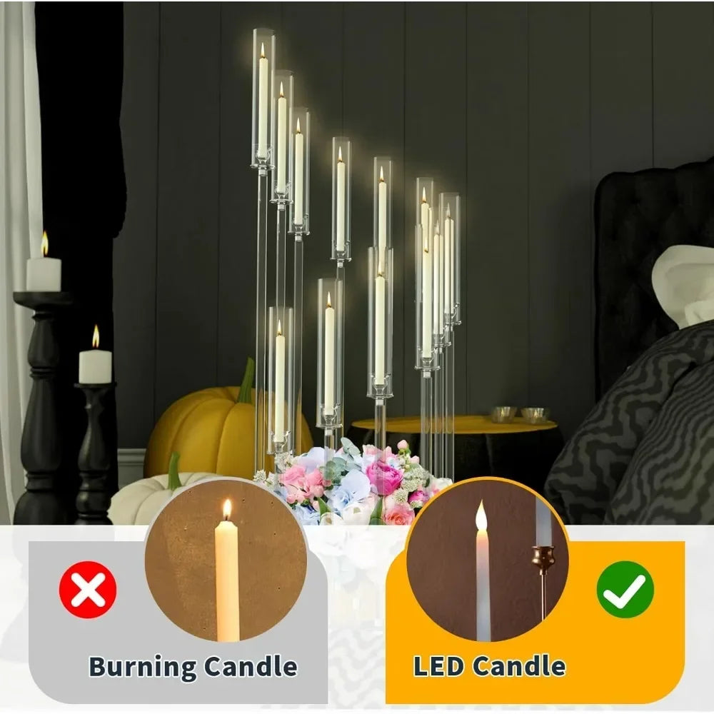 Clear Floor Candle Holders with Round Mirror Base Glass Candle Holder for Engagements and Centerpieces - Vibrant Variety Store