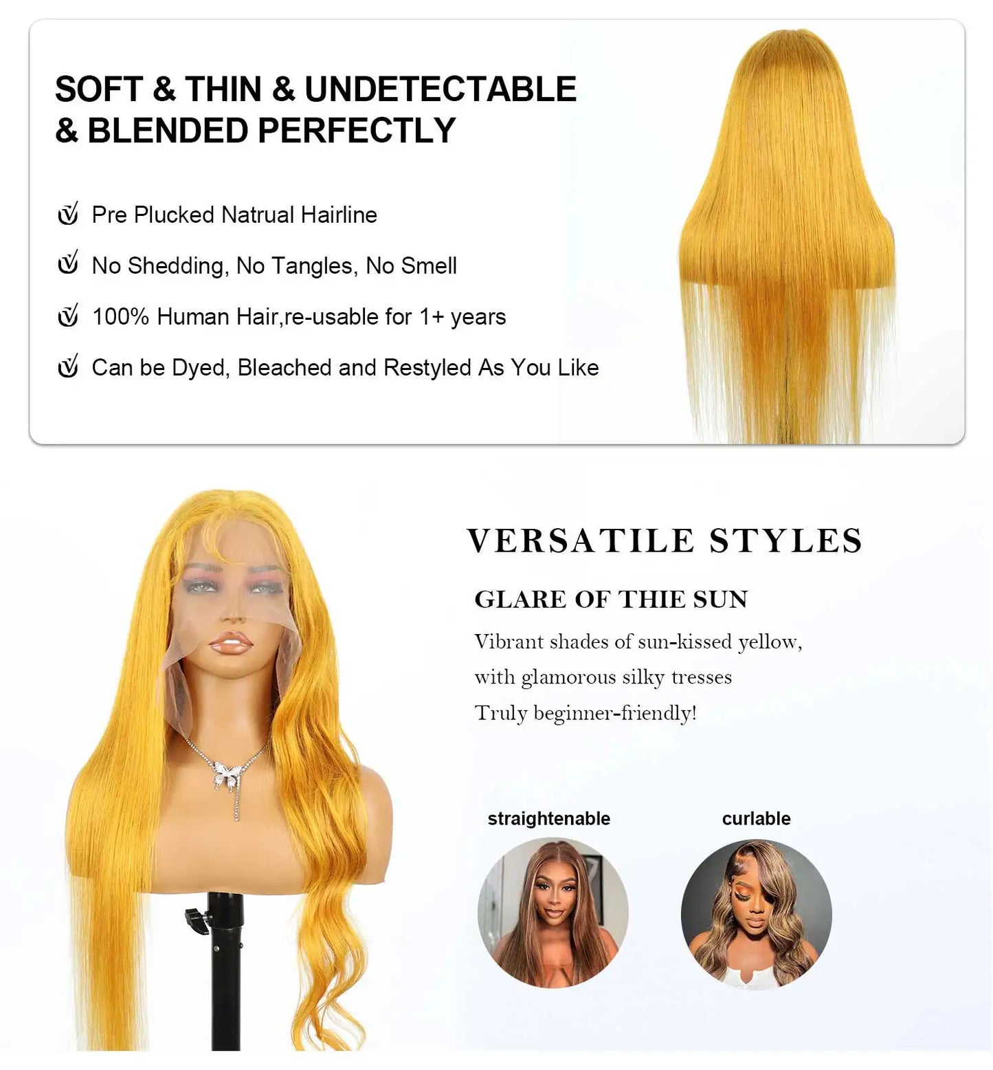 Yellow 13x4 Transparent Lace Frontal Wig 613 Colored Straight Hd Lace Front Wigs 13x6 100% Human Hair Brazilian Hair Pre Plcuked