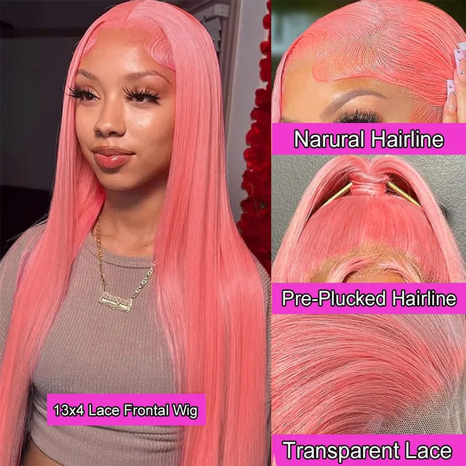Pink Wig Straight Human Hair Wigs 30 32 Inch Lace Front Wigs 13X6 Hd Lace Frontal Wigs Colored Brazilian Wigs Original For Women