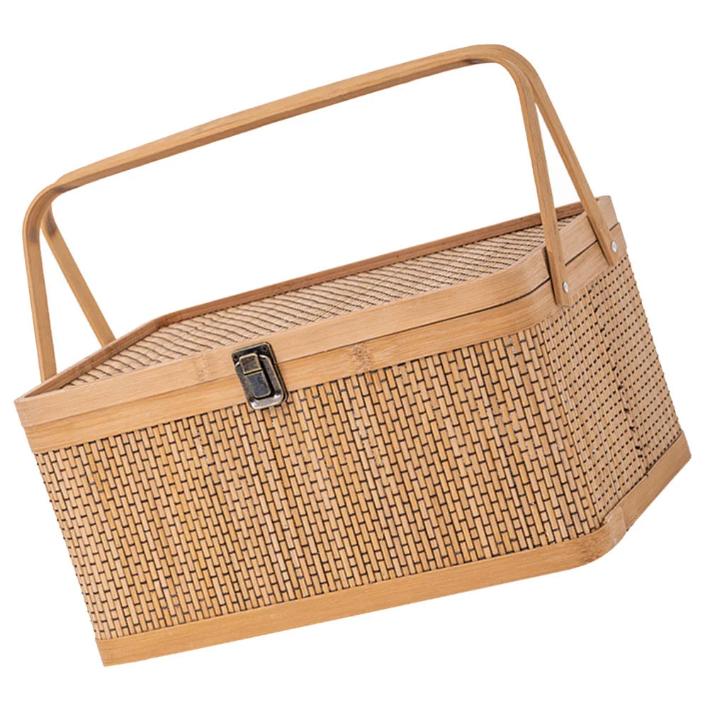 1Pc Woven Bamboo Basket Durable Storage Container Kitchen Garden Harvest Picnic Fruits Vegetable Egg Holder Shopping Bag With - Vibrant Variety Store