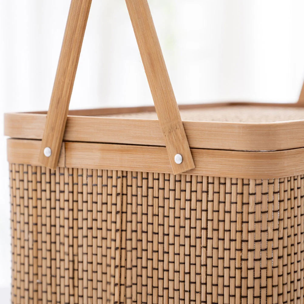 1Pc Woven Bamboo Basket Durable Storage Container Kitchen Garden Harvest Picnic Fruits Vegetable Egg Holder Shopping Bag With - Vibrant Variety Store