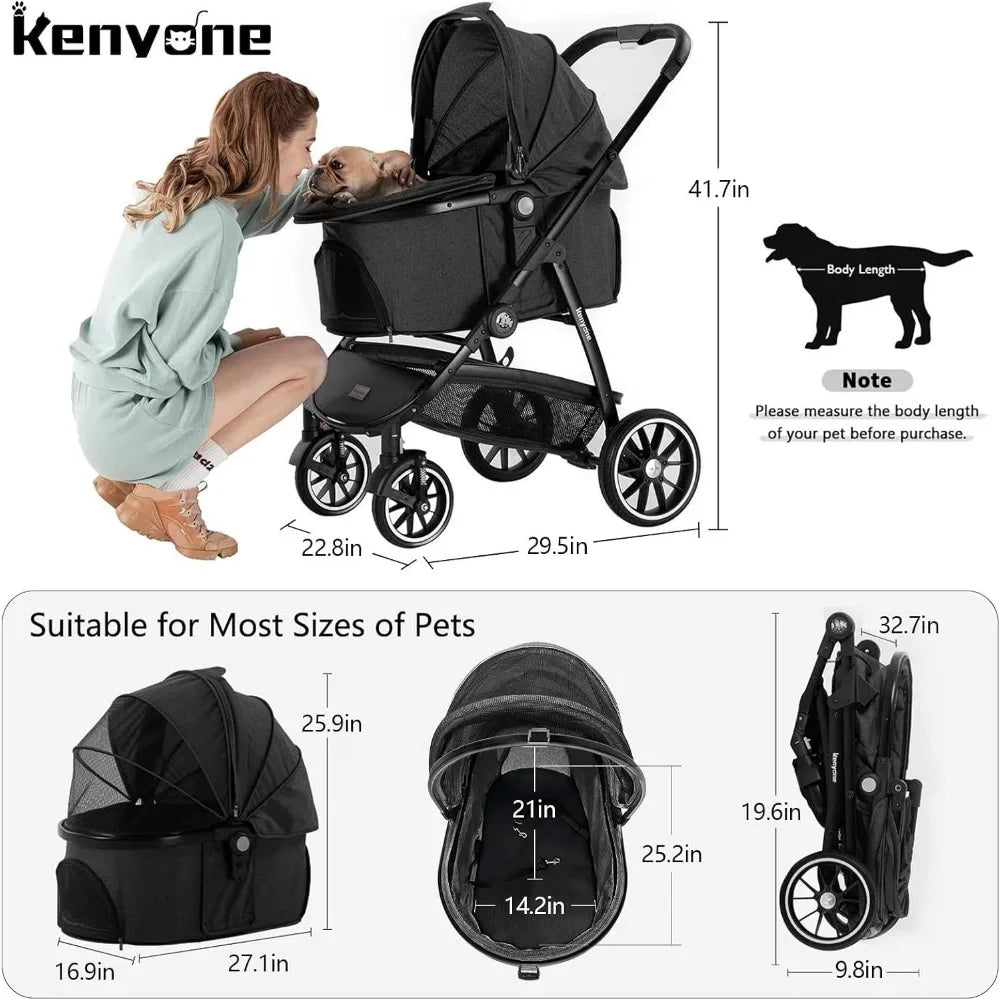 Pet Stroller 3 in 1 Dog Stroller for Medium and Small Dogs Large Cat Stroller with Detachable Carrier for Puppies - Vibrant Variety Store