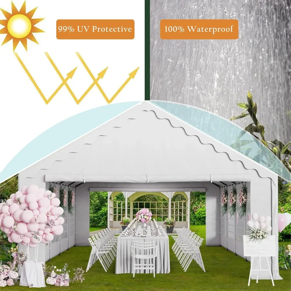16x20 Feet Outdoor Heavy Duty Waterproof Party Canopy Tent White for Events and Weddings - Vibrant Variety Store