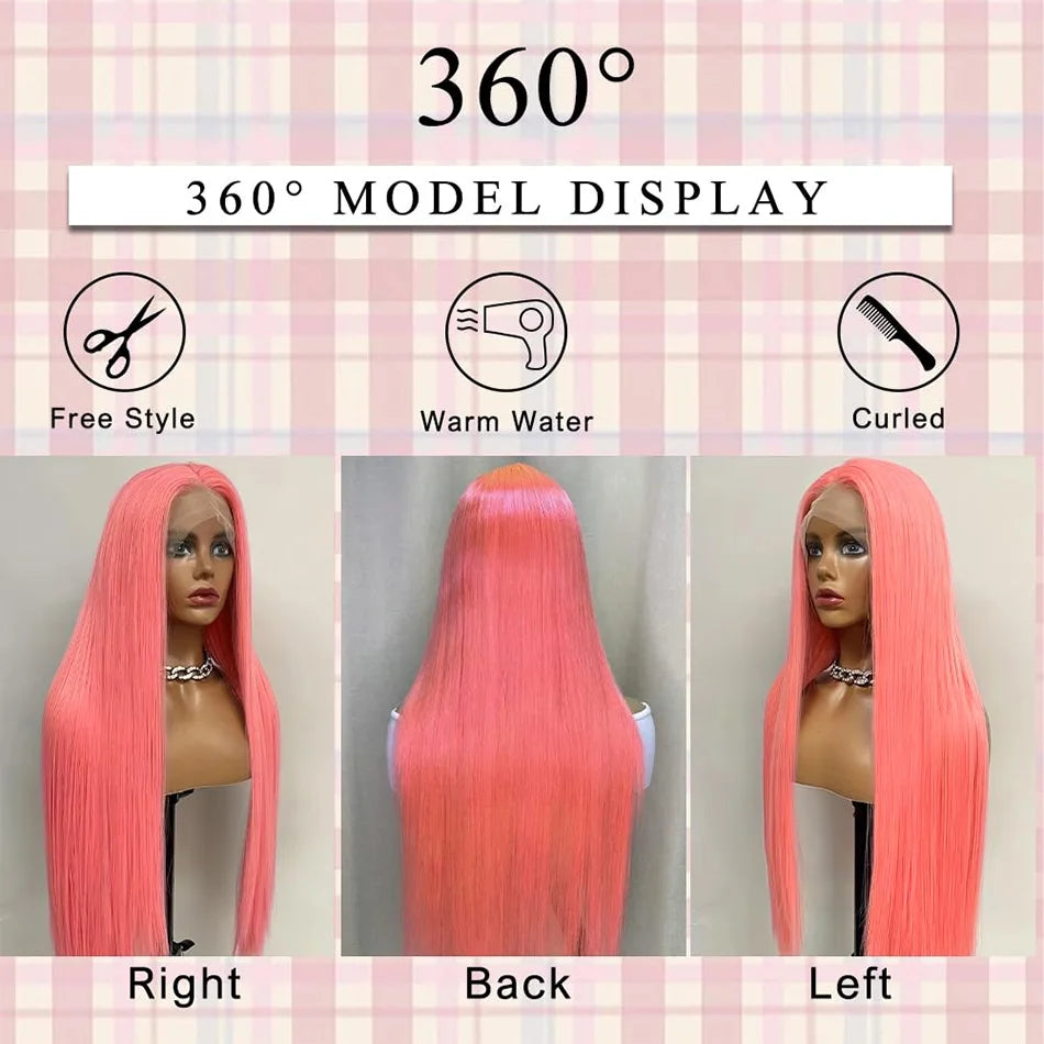 Pink Wig Straight Human Hair Wigs 30 32 Inch Lace Front Wigs 13X6 Hd Lace Frontal Wigs Colored Brazilian Wigs Original For Women