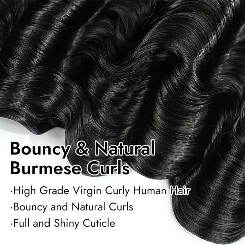 Alipear Hair Burmese Curly Human Hair Bundles Natural Black Color Real Human Virgin Hair Extensions