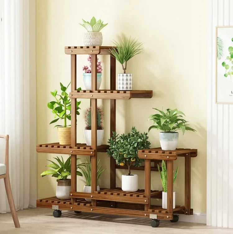 6 Tier Wood Plant Stand Vertical Carbonized Multiple Holder for Indoor Outdoor Patio - Vibrant Variety Store