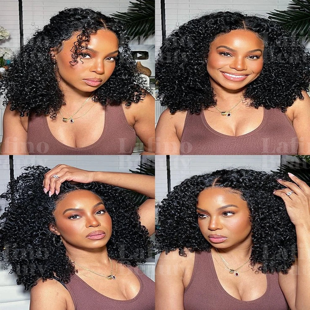 Glueless Kinky Curly V Part Wig Human Hair No Lace Wig Deep Wave Frontal Wig Water Wave Human Hair Wig Brazilian Hair For Women
