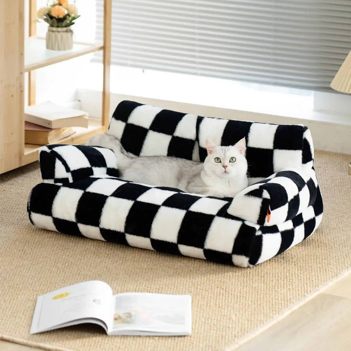 Mewoofun Pet Couch Bed 26x19x13 Inch Washable Cat Bed for Medium Small Dogs and Cats Up to 25 Pounds Fluffy Couch in Black and White - Vibrant Variety Store