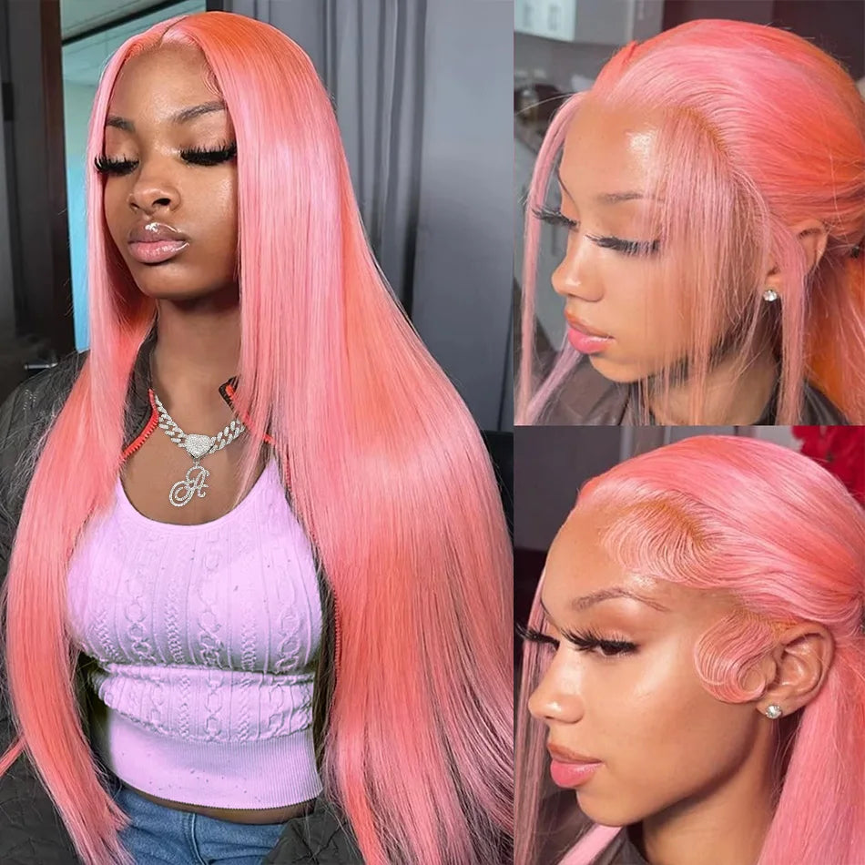 Pink Wig Straight Human Hair Wigs 30 32 Inch Lace Front Wigs 13X6 Hd Lace Frontal Wigs Colored Brazilian Wigs Original For Women