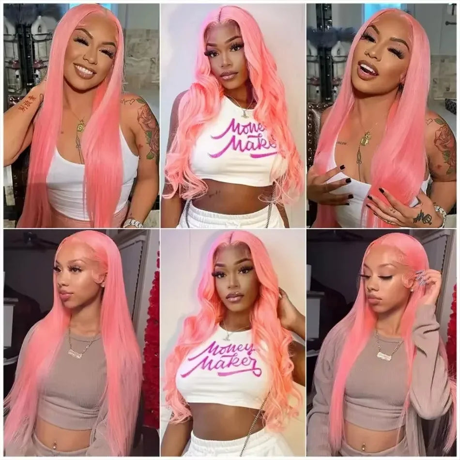 Pink Wig Straight Human Hair Wigs 30 32 Inch Lace Front Wigs 13X6 Hd Lace Frontal Wigs Colored Brazilian Wigs Original For Women