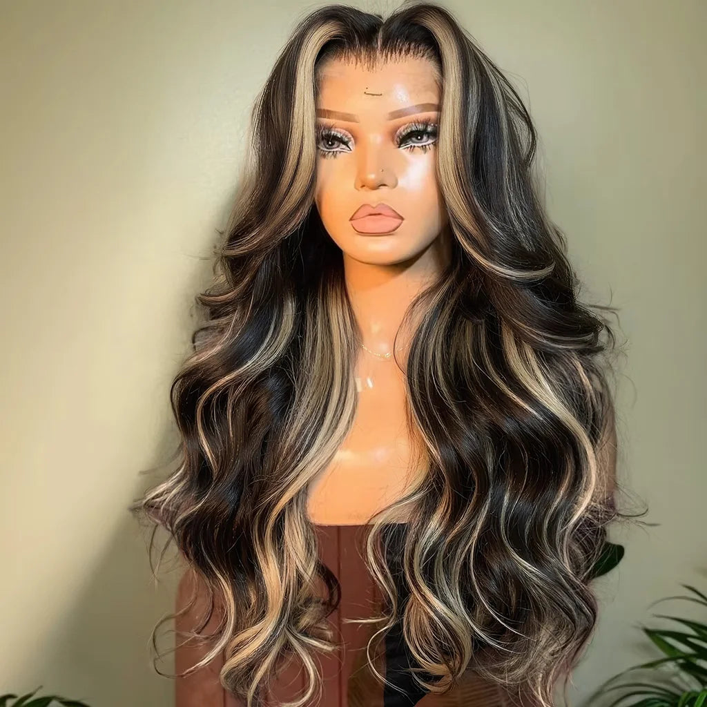 1B/27 Body Wave Wig Human Hair 30 Inch 13x4 HD Lace Frontal Wig Ombre Blonde Highlight Brazilian Hair Front Wigs For Black Women