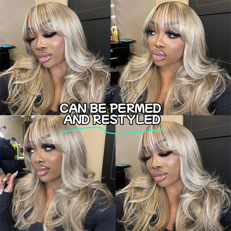 30 36 Inch Highlight Wig Human Hair Pre Plucked 13x6 Transparent Lace Front Wig Ash Blonde Highlight Colored Human Hair Wigs