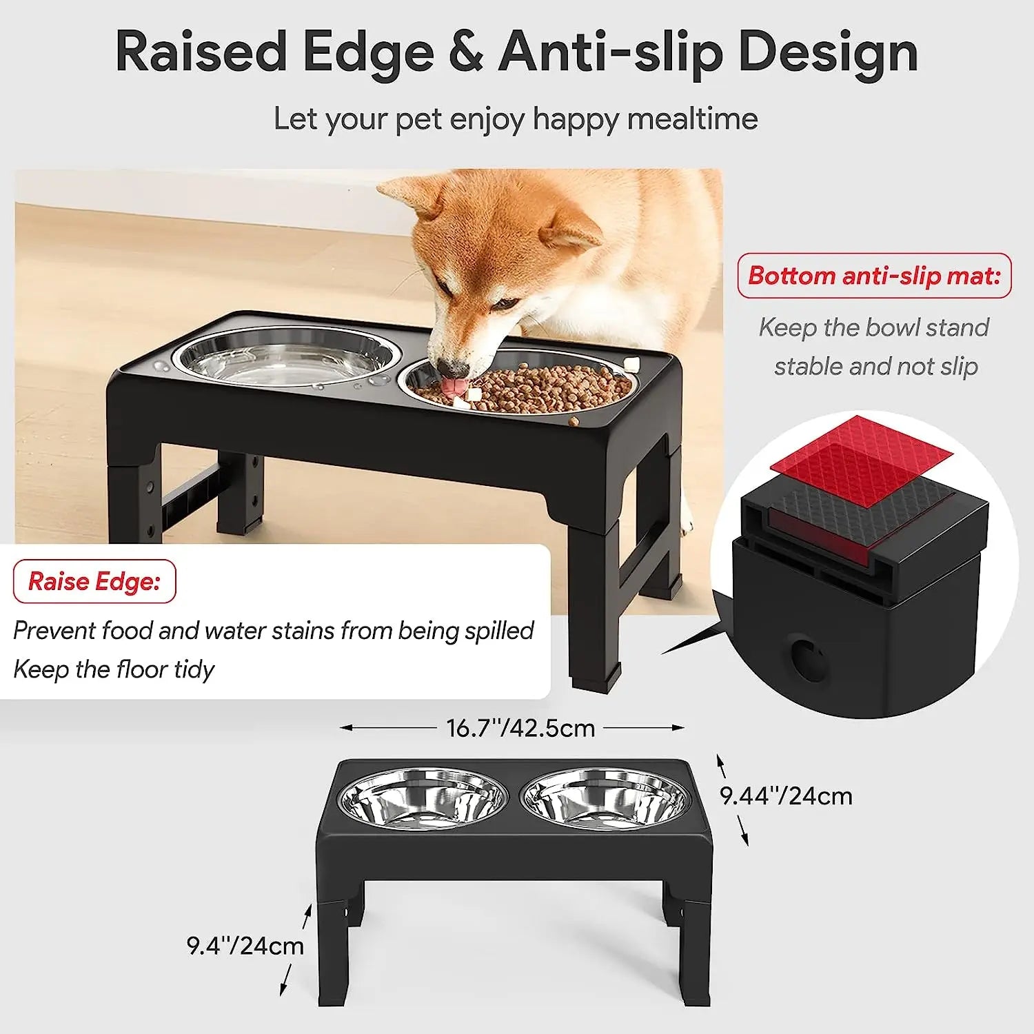 Multi Heights Folding Dog and Cat Bowls Adjustable Stainless Steel Elevated Feeder for Small and Large Pets - Vibrant Variety Store