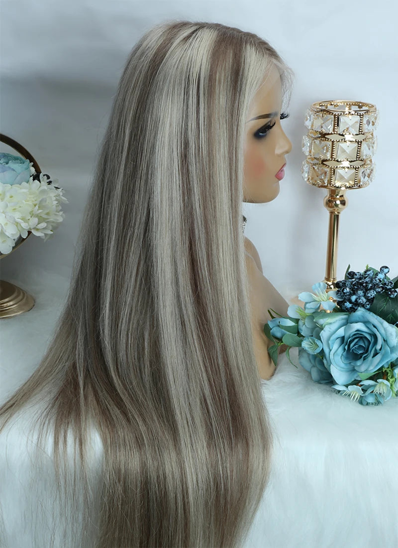 30 36 Inch Highlight Wig Human Hair Pre Plucked 13x6 Transparent Lace Front Wig Ash Blonde Highlight Colored Human Hair Wigs