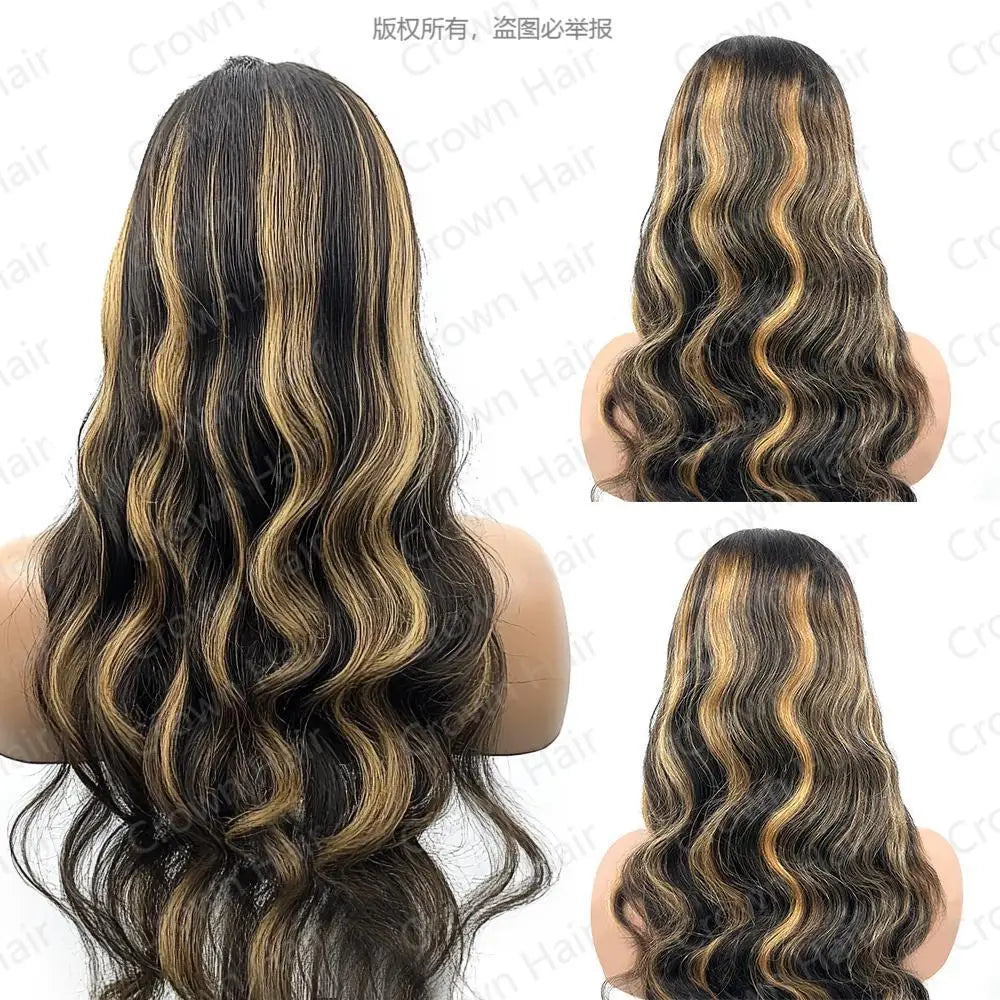1B/27 Body Wave Wig Human Hair 30 Inch 13x4 HD Lace Frontal Wig Ombre Blonde Highlight Brazilian Hair Front Wigs For Black Women