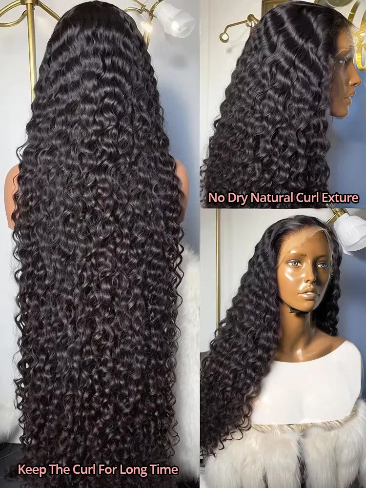 Snwprin 360 HD Full Lace Curly Human Hair Wigs Preplucked 13x6 Lace Frontal Wig Deep Wave Glueless Human Hair Ready To Wear 30In