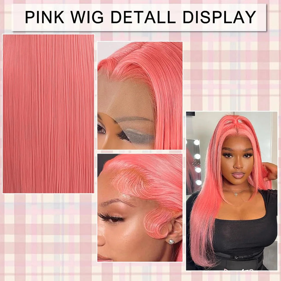 Pink Wig Straight Human Hair Wigs 30 32 Inch Lace Front Wigs 13X6 Hd Lace Frontal Wigs Colored Brazilian Wigs Original For Women