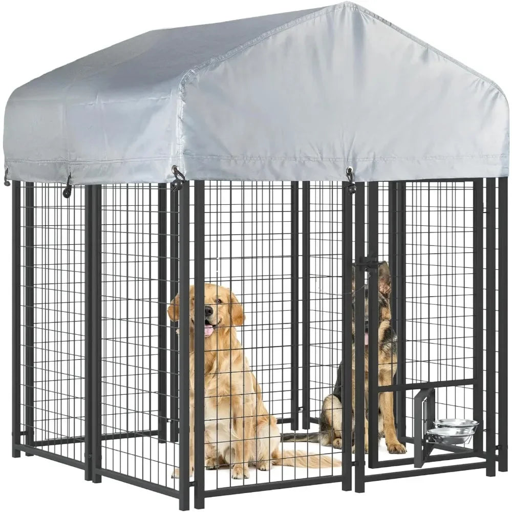 Modern 4x4x4 FT Heavy Duty Large Dog Kennel Playpen Outdoor with Secure Lock, PROTECTIVE ROOF INCLUDE, dog Houses - Vibrant Variety Store