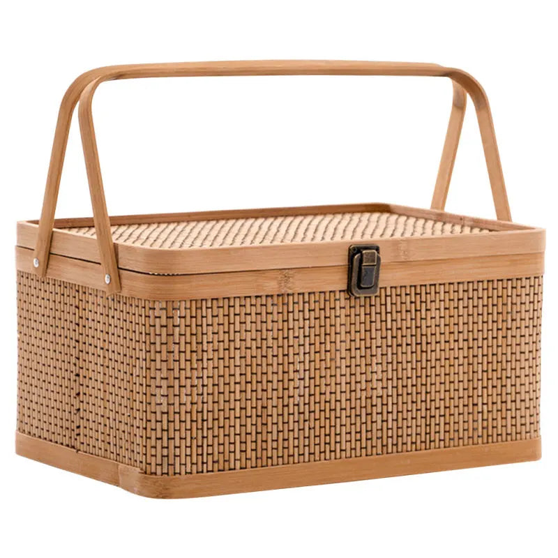 1Pc Woven Bamboo Basket Durable Storage Container Kitchen Garden Harvest Picnic Fruits Vegetable Egg Holder Shopping Bag With - Vibrant Variety Store