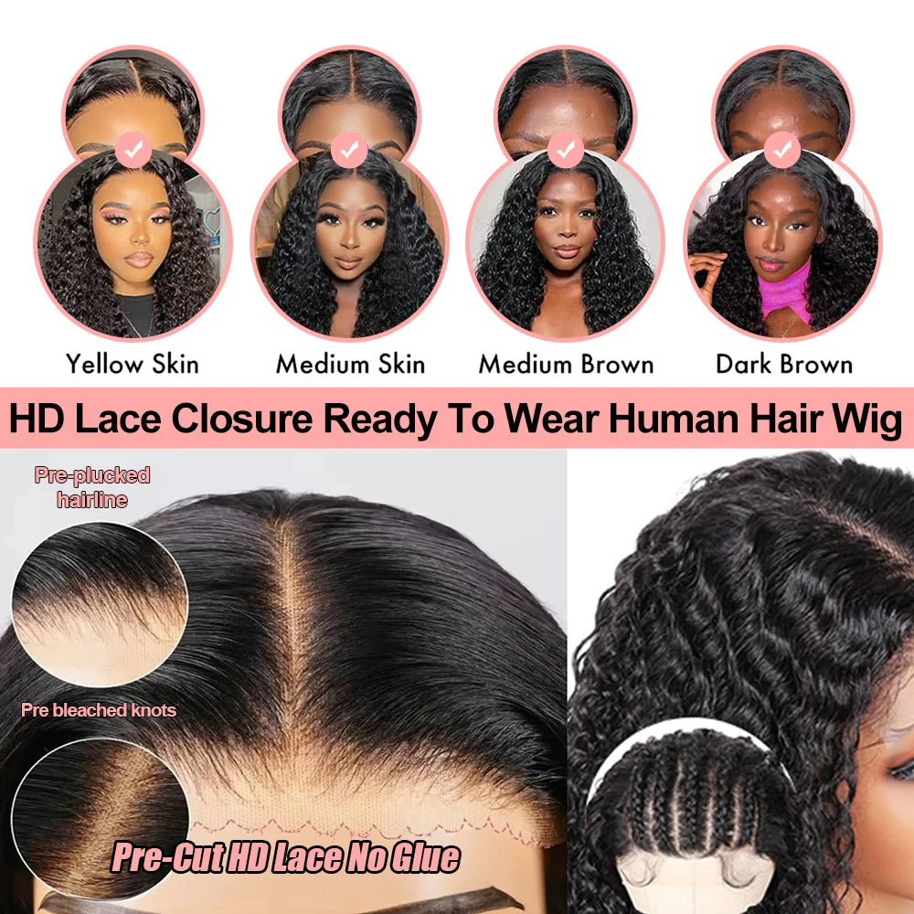 Snwprin 360 HD Full Lace Curly Human Hair Wigs Preplucked 13x6 Lace Frontal Wig Deep Wave Glueless Human Hair Ready To Wear 30In