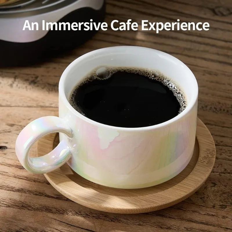 Porcelain Espresso Cup with Saucers and Metal Stand - 6 Ounce Stackable Ceramic Demitasse Espresso Mugs Cappuccino Cups Set - Vibrant Variety Store