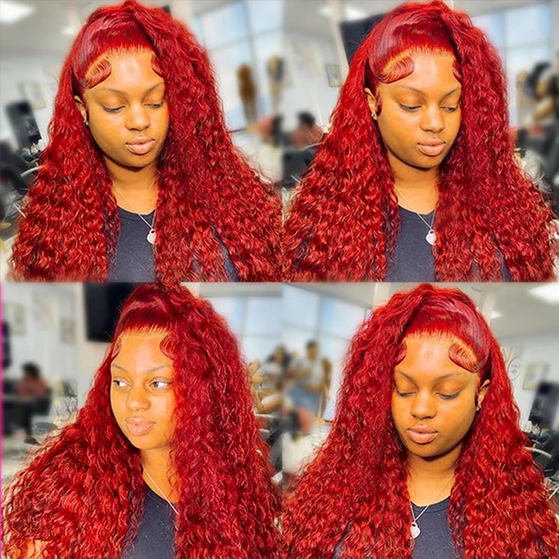 Brazilian 40Inch Deep Wave 13x4 13x6 HD Transparent Human Hair Wig Remy Wet And Wavy Red Closure Curly Wave Lace Frontal Wig