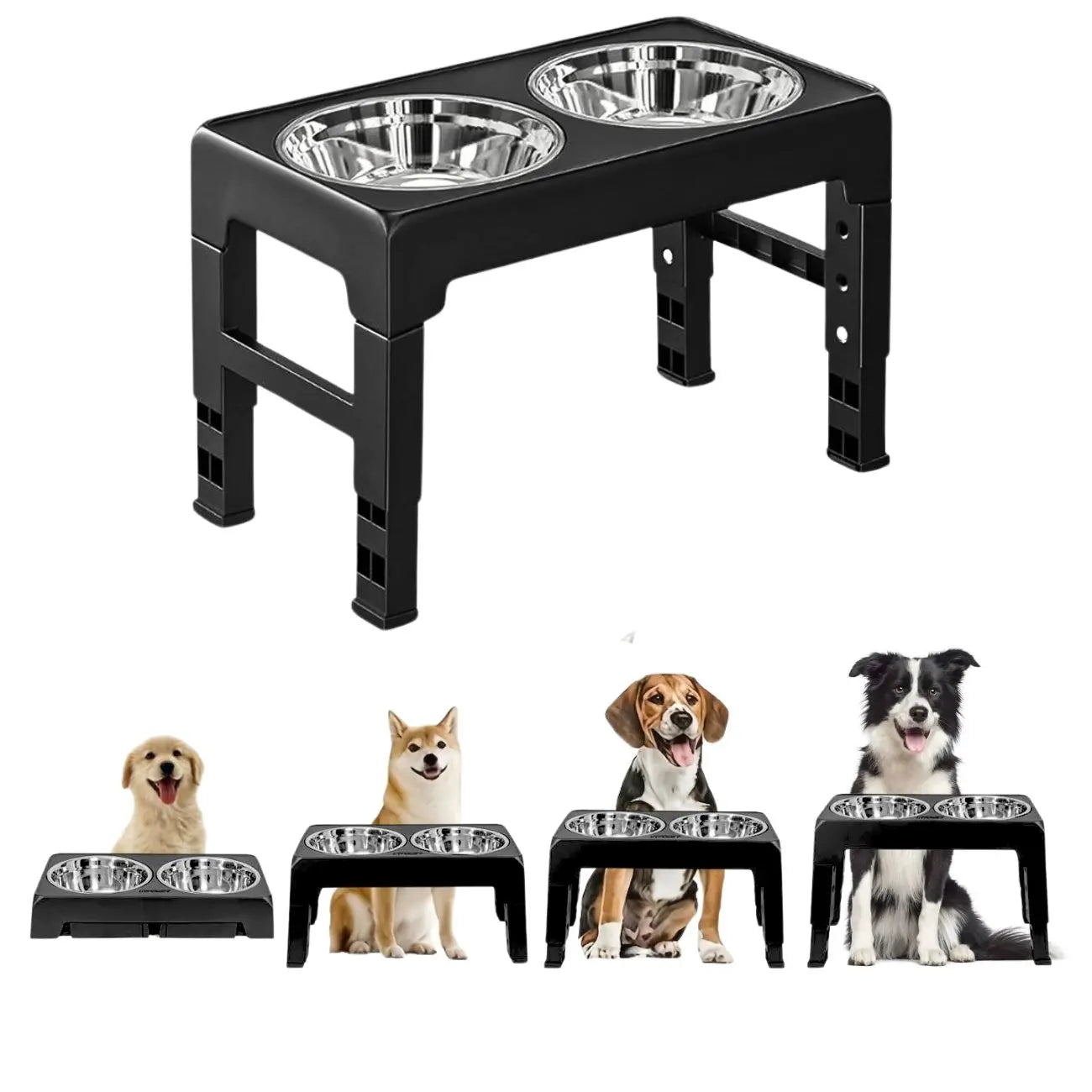 Multi Heights Folding Dog and Cat Bowls Adjustable Stainless Steel Elevated Feeder for Small and Large Pets - Vibrant Variety Store
