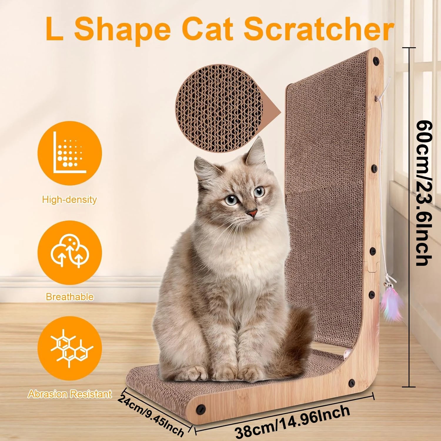L Shape Cat Scratcher 23.6 Inch Cardboard Cat Scratching Pad for Indoor Cats Furniture Protector - Vibrant Variety Store