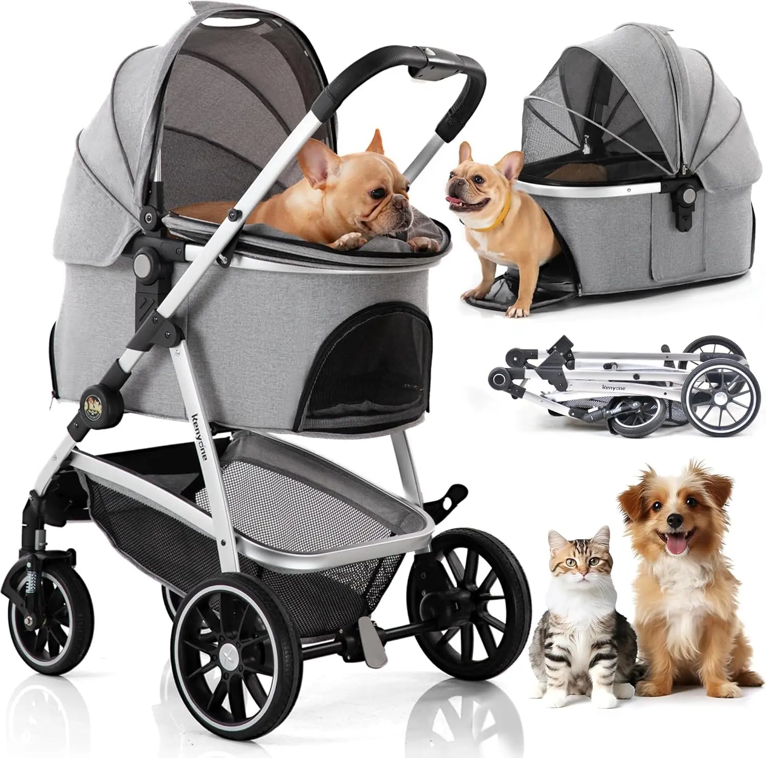 Pet Stroller 3 in 1 Dog Stroller for Medium and Small Dogs Large Cat Stroller with Detachable Carrier for Puppies - Vibrant Variety Store