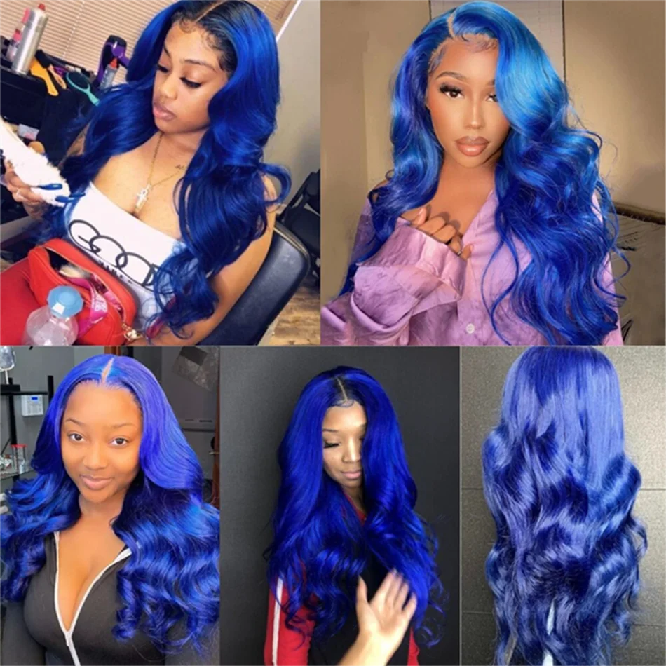 HD 13x6 Royal Blue Colored Lace Front Wig Body Wave 100% Human Hair Wigs Brazilian 30 Inch Glueless Lace Frontal Wig Pre Plucked