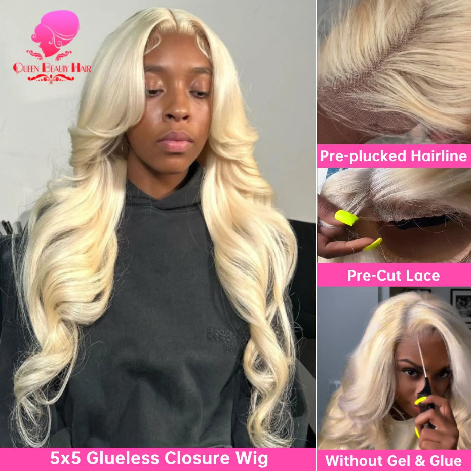 613 Glueless Wigs Human Hair 5x5 Lace Closure Wig Remy Straight Blonde Pre Plucked Glueless Wig 100% Human Hair Wigs Ready To Go