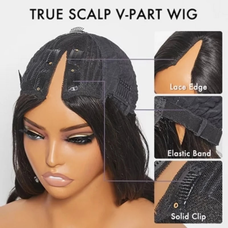 Glueless Kinky Curly V Part Wig Human Hair No Lace Wig Deep Wave Frontal Wig Water Wave Human Hair Wig Brazilian Hair For Women