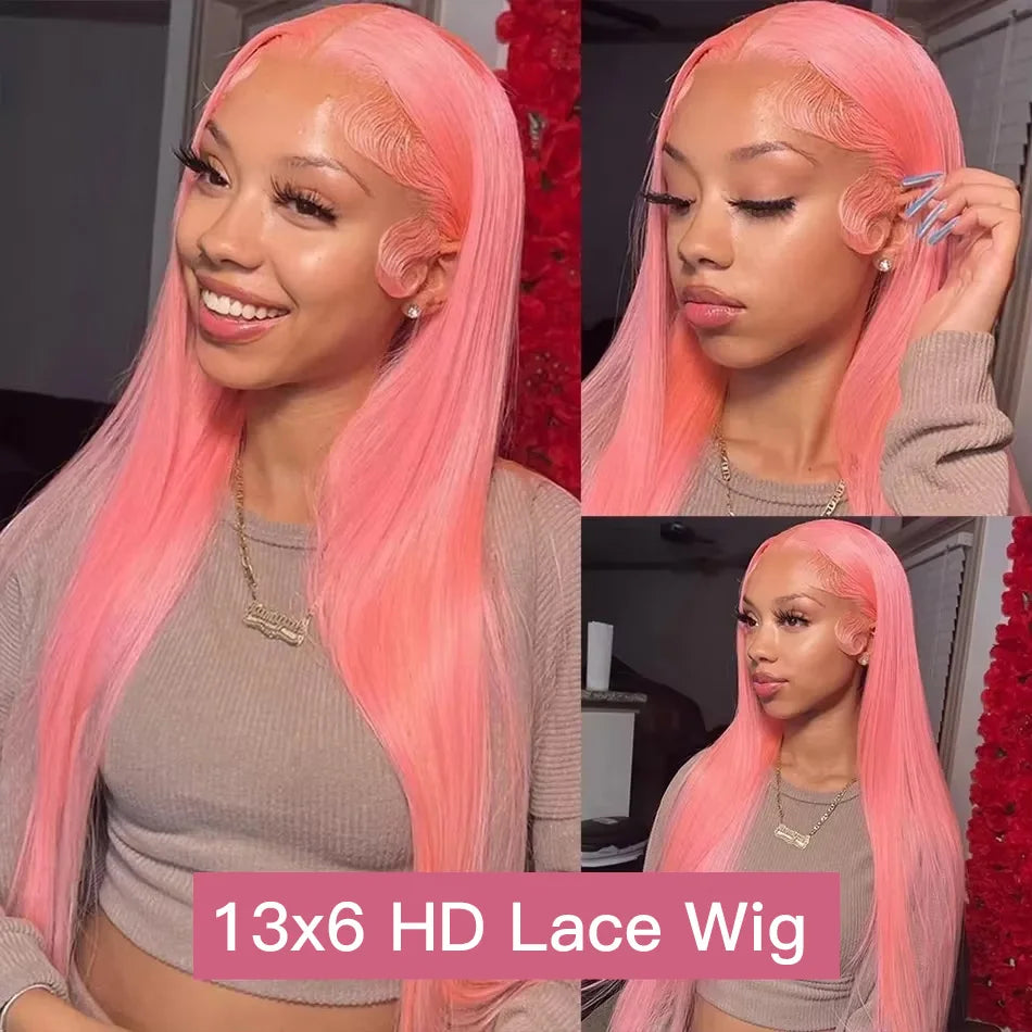 Pink Wig Straight Human Hair Wigs 30 32 Inch Lace Front Wigs 13X6 Hd Lace Frontal Wigs Colored Brazilian Wigs Original For Women