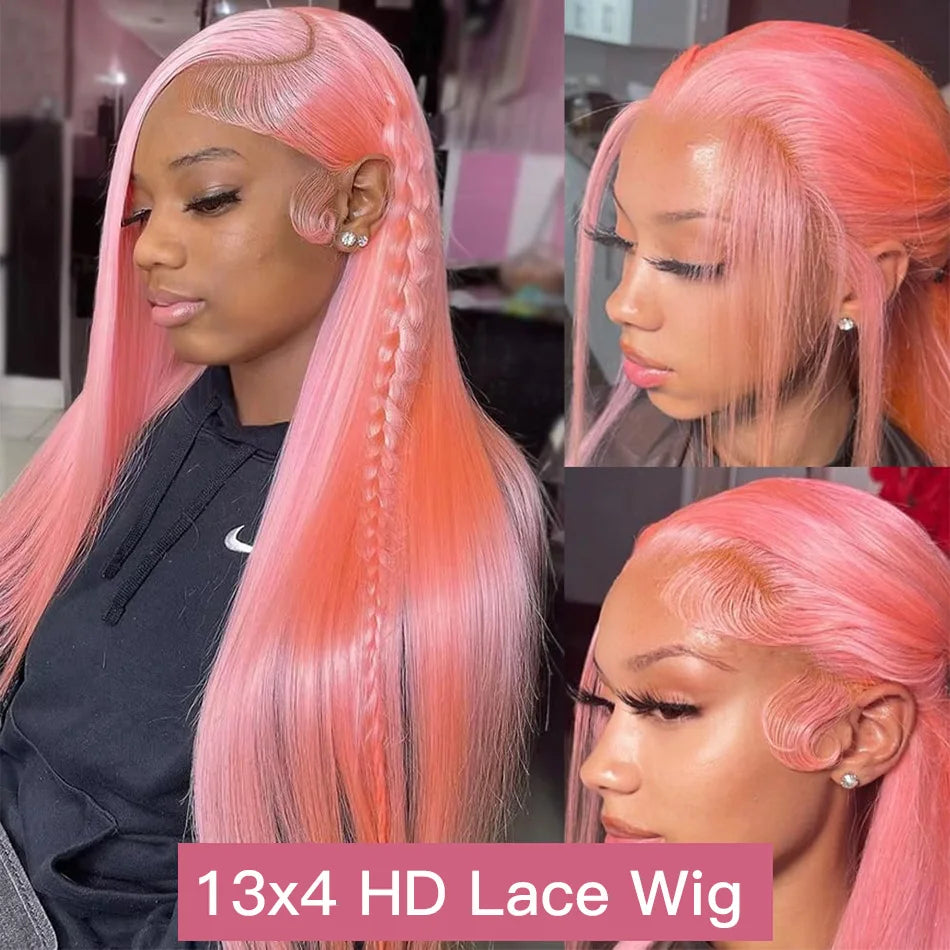 Pink Wig Straight Human Hair Wigs 30 32 Inch Lace Front Wigs 13X6 Hd Lace Frontal Wigs Colored Brazilian Wigs Original For Women