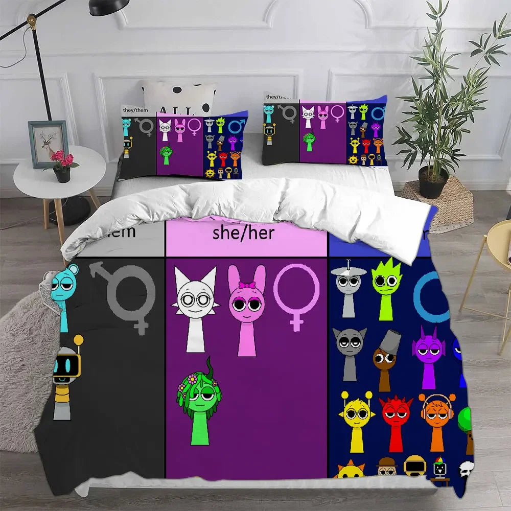 New 3D Print Sprunki Bedding Set Bed Cover Comforter Duvet Cover Pillow Case 2-3 Pieces Kids Adult Bedroom Decoration - Vibrant Variety Store