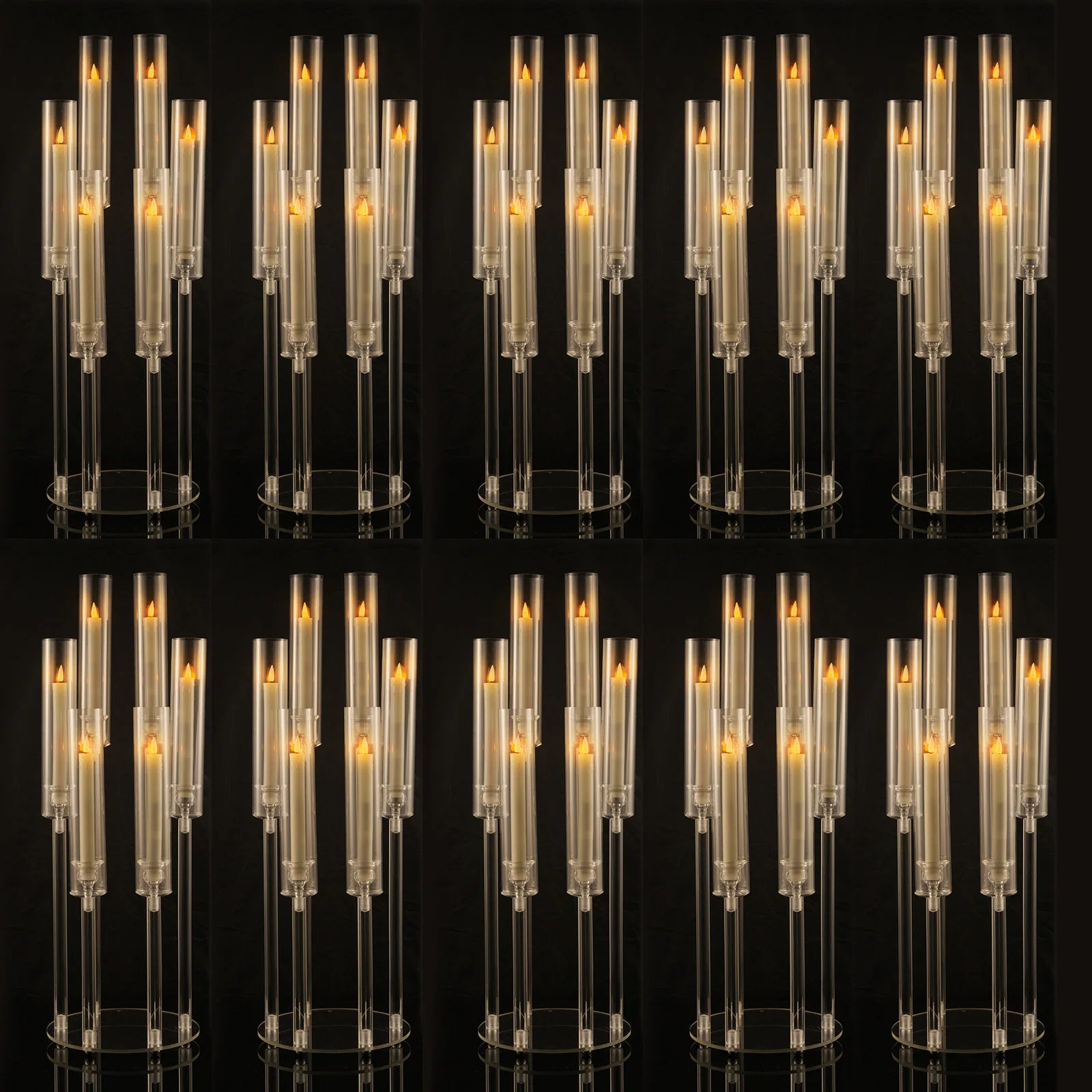 10 Piece Clear Acrylic 6 Arm Candelabra Candle Holders for Wedding Party and Dining Table Decoration - Vibrant Variety Store