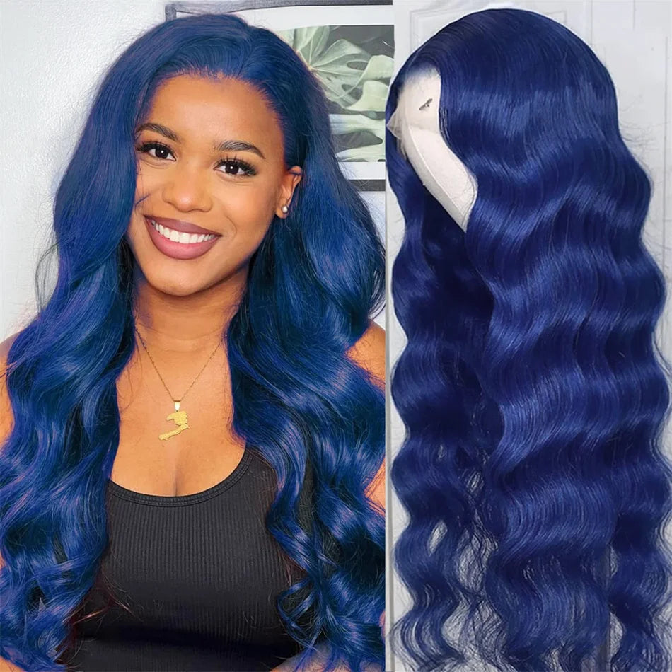 HD 13x6 Royal Blue Colored Lace Front Wig Body Wave 100% Human Hair Wigs Brazilian 30 Inch Glueless Lace Frontal Wig Pre Plucked