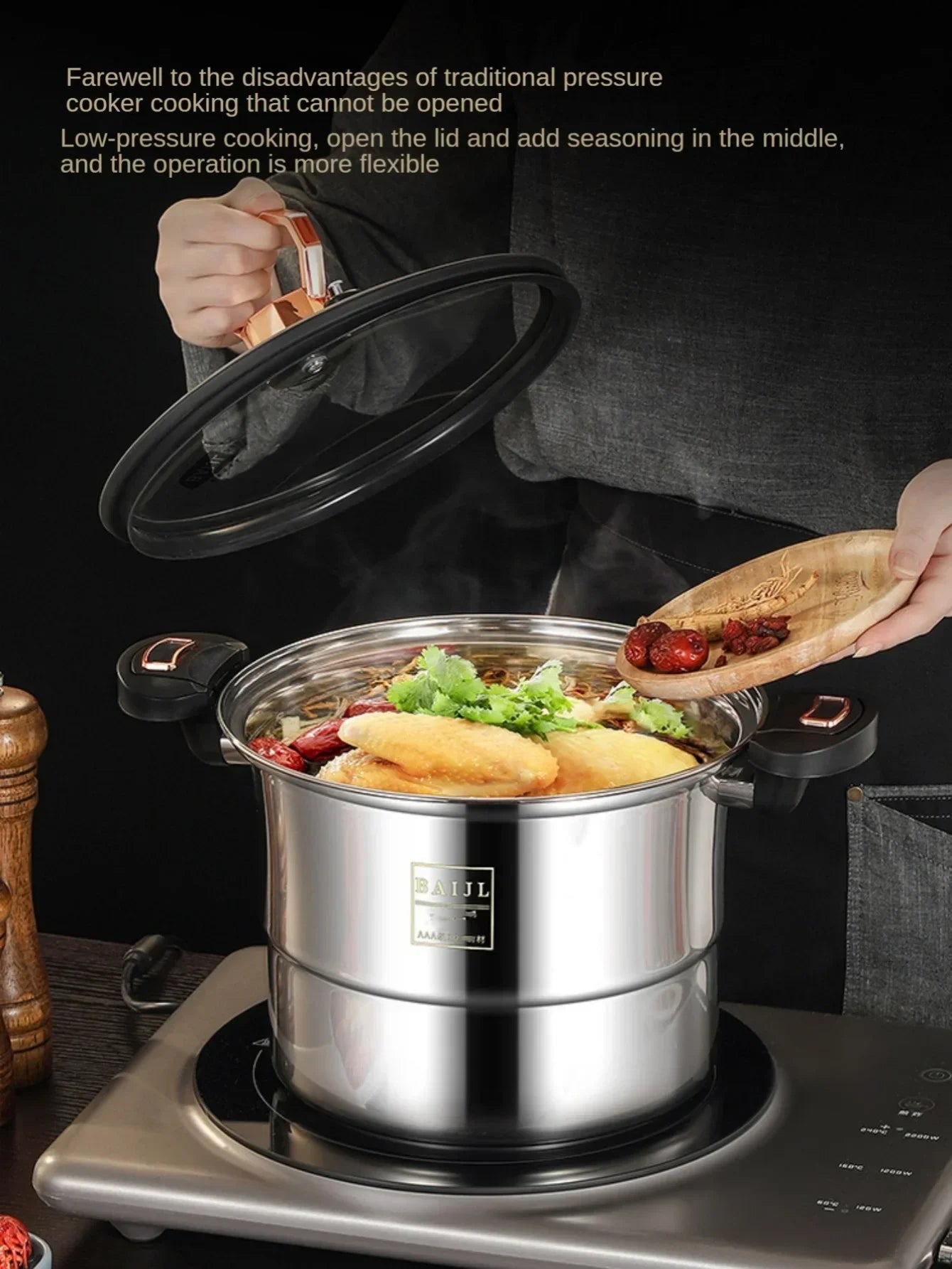 Micro pressure pot 304 stainless steel thickened soup pot household double ear bottle soup pot thickened composite bottom