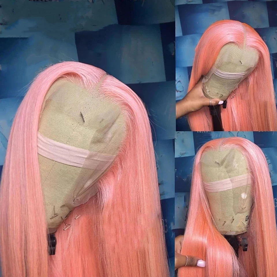 Pink Wig Straight Human Hair Wigs 30 32 Inch Lace Front Wigs 13X6 Hd Lace Frontal Wigs Colored Brazilian Wigs Original For Women