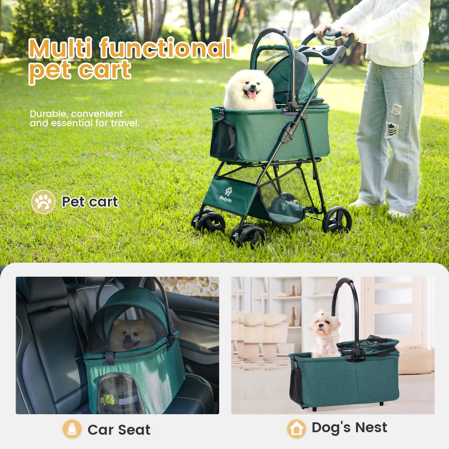 Wedyvko Portable Cart for Small Dogs One Click Folding Clip Type Stroller with Basket Pet Carriers and Travel Product - Vibrant Variety Store